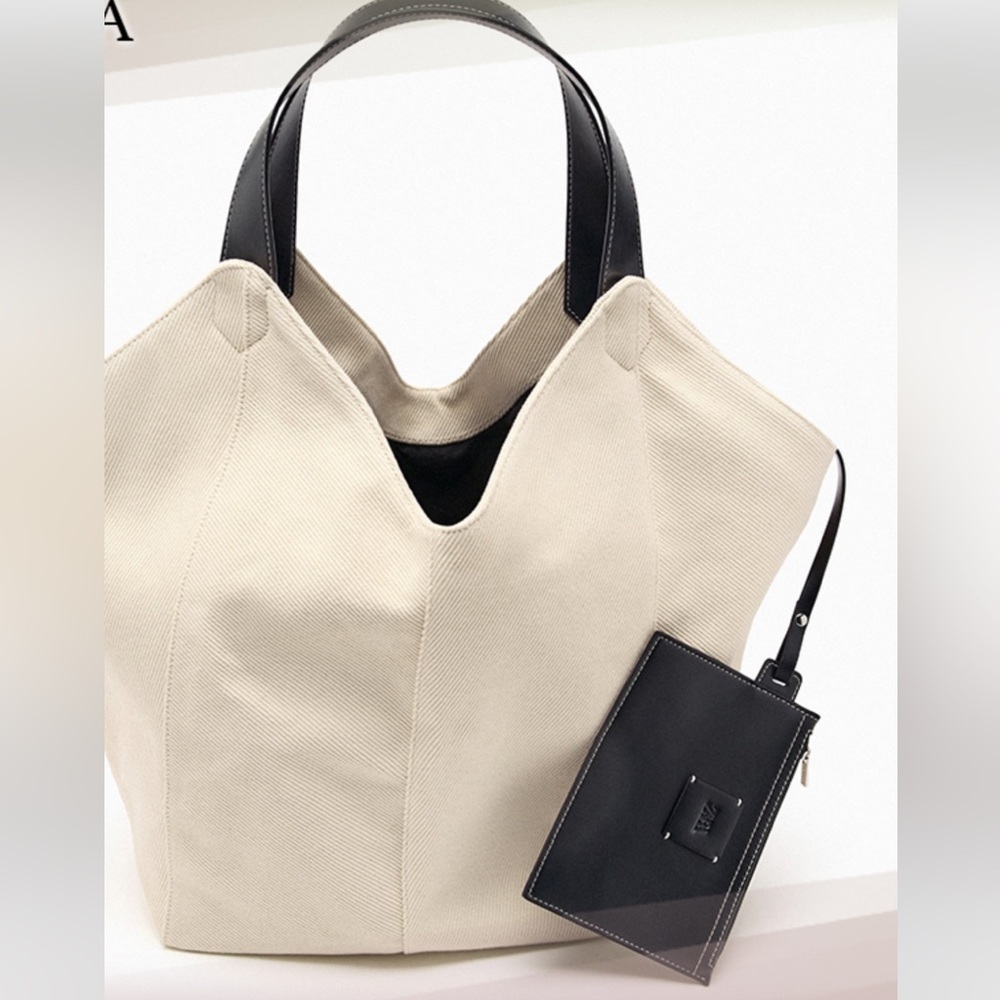 Zara Large Canvas Bag with Contrast Details
